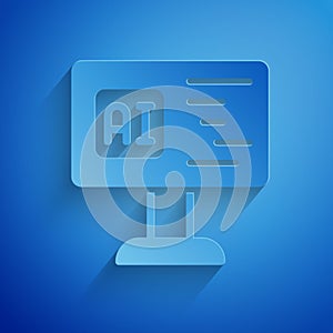 Paper cut Software, web developer programming code icon isolated on blue background. Javascript computer script random