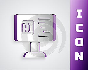 Paper cut Software, web developer programming code icon isolated on grey background. Javascript computer script random