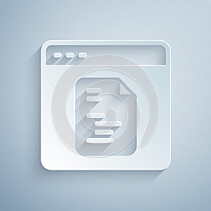 Paper cut Software, web developer programming code icon isolated on grey background. Javascript computer script random