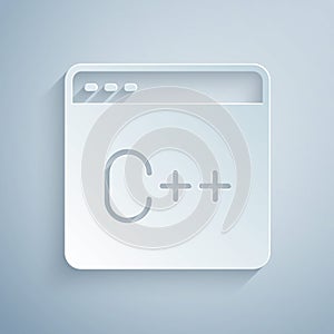 Paper cut Software, web developer programming code icon isolated on grey background. Javascript computer script random