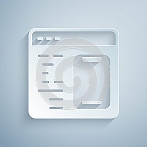Paper cut Software, web developer programming code icon isolated on grey background. Javascript computer script random
