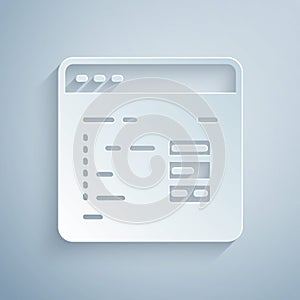 Paper cut Software, web developer programming code icon isolated on grey background. Javascript computer script random