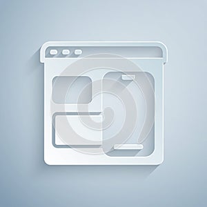 Paper cut Software, web developer programming code icon isolated on grey background. Javascript computer script random