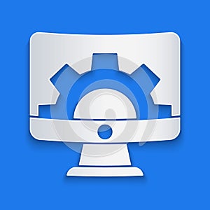 Paper cut Software, web development, programming concept icon isolated on blue background. Programming language and
