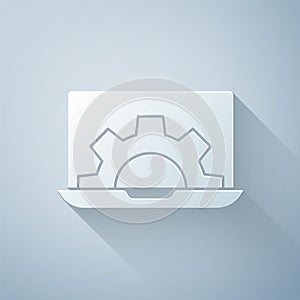 Paper cut Software, web development, programming concept icon isolated on grey background. Programming language and