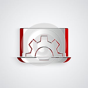 Paper cut Software, web development, programming concept icon isolated on grey background. Programming language and