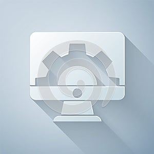 Paper cut Software, web development, programming concept icon isolated on grey background. Programming language and
