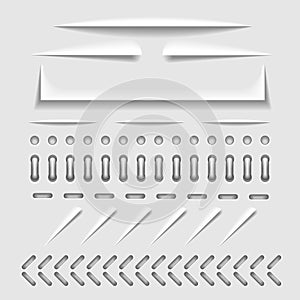 Paper cut, stitch and perforation web dividers with shadow effect vector template