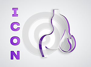 Paper cut Stomach heartburn icon isolated on grey background. Stomach burn. Gastritis and acid reflux, indigestion and