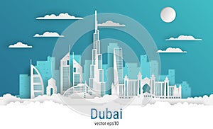 Paper cut style Dubai city, white color paper