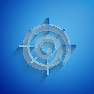 Paper cut Target sport icon isolated on blue background. Clean target with numbers for shooting range or shooting. Paper