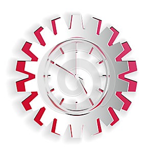 Paper cut Time Management icon isolated on white background. Clock and gear sign. Productivity symbol. Paper art style. Vector
