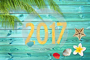 Paper cut 2017, tropical vacation background with palm tree