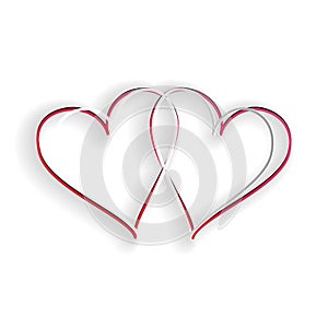 Paper cut Two Linked Hearts icon isolated on white background. Heart two love. Romantic symbol linked, join, passion and