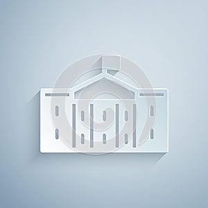 Paper cut United States Capitol Congress icon isolated on grey background. Washington DC, USA. Paper art style. Vector