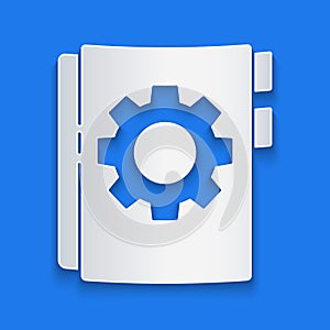 Paper cut User manual icon isolated on blue background. User guide book. Instruction sign. Read before use. Paper art