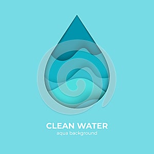 Paper cut water drop logo design template. 3D minimal water wave shapes, abstract origami ocean waves. Vector creativity