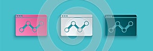Paper cut Web analytics information and development website statistic icon isolated on blue background. Analysis