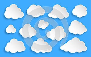 Paper cut white cloud forecast origami icon set