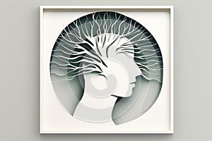 a paper cut of a womans head with branches growing out of it