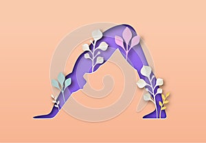 Paper cut yoga downward dog pose nature leaf