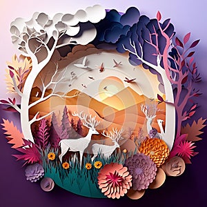Paper cutout that depicts the splendor of nature through depictions of flowers, trees, and animals photo