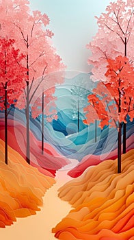 A paper cutout mobile wallpaper of a simple autumn hiking trail