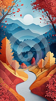 A paper cutout mobile wallpaper of a simple autumn hiking trail