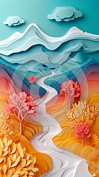 A paper cutout mobile wallpaper of a simple autumn hiking trail