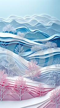 A paper cutout mobile wallpaper of a winter landscape