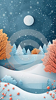 A paper cutout mobile wallpaper of a winter landscape