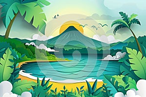 Nicoya Sunset Illustration Cutout - AI Generated photo