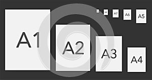 Paper of different size on gray bsckground. Vector illustration.