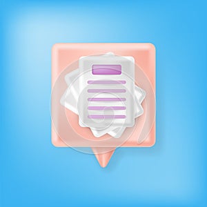 Paper Document Icon Icon and Orange Speech Bubble on Blurred Blue Background