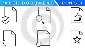 Paper document icon set. Folded written paper document page icon vector element. Linear File icon in different styles