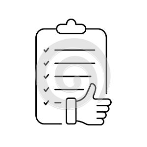 Paper Document With Thumb Up Line Icon. Approval Confirmation Linear Pictogram. Customer Feedback Symbol. Approve