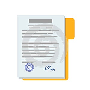 Paper documents of the contract. flat vector