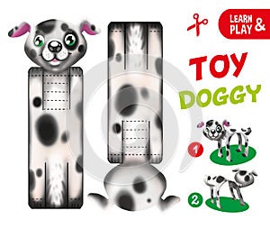 Paper doggy toy. Development game for kid. Dog for children. Illustration for children magazine. artoon dalmatian. Tips help you