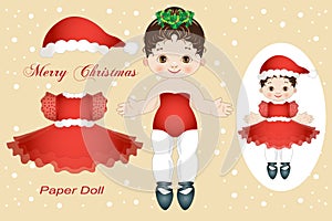 Paper doll ballerina dressed as Santa Claus