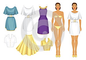 Paper doll with clothes.