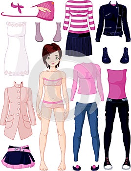 Paper doll with clothing