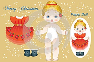 Paper doll with a light Christmas-inspired cut-out dress