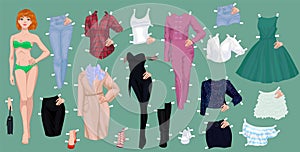 Paper doll of a pretty girl with clothes