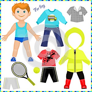 Paper doll with a set of clothes.