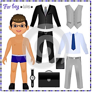 Paper doll with a set of clothes. Business style.