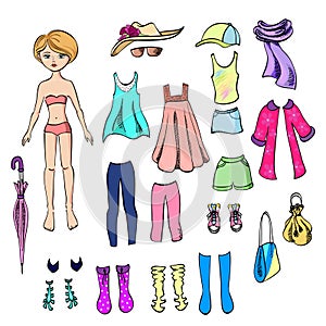 Paper doll and a set clothes for her