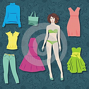 Paper doll with set of cloths