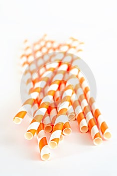 Paper drink straws on white background