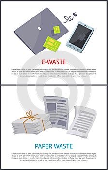 Paper and E-waste Isolated on White Color Cards