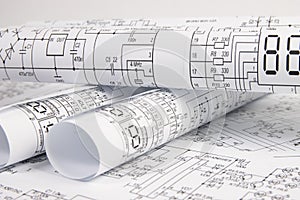 Paper electrical engineering drawings.